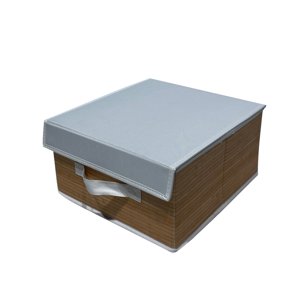 Foldable storage box with bamboo-effect lid