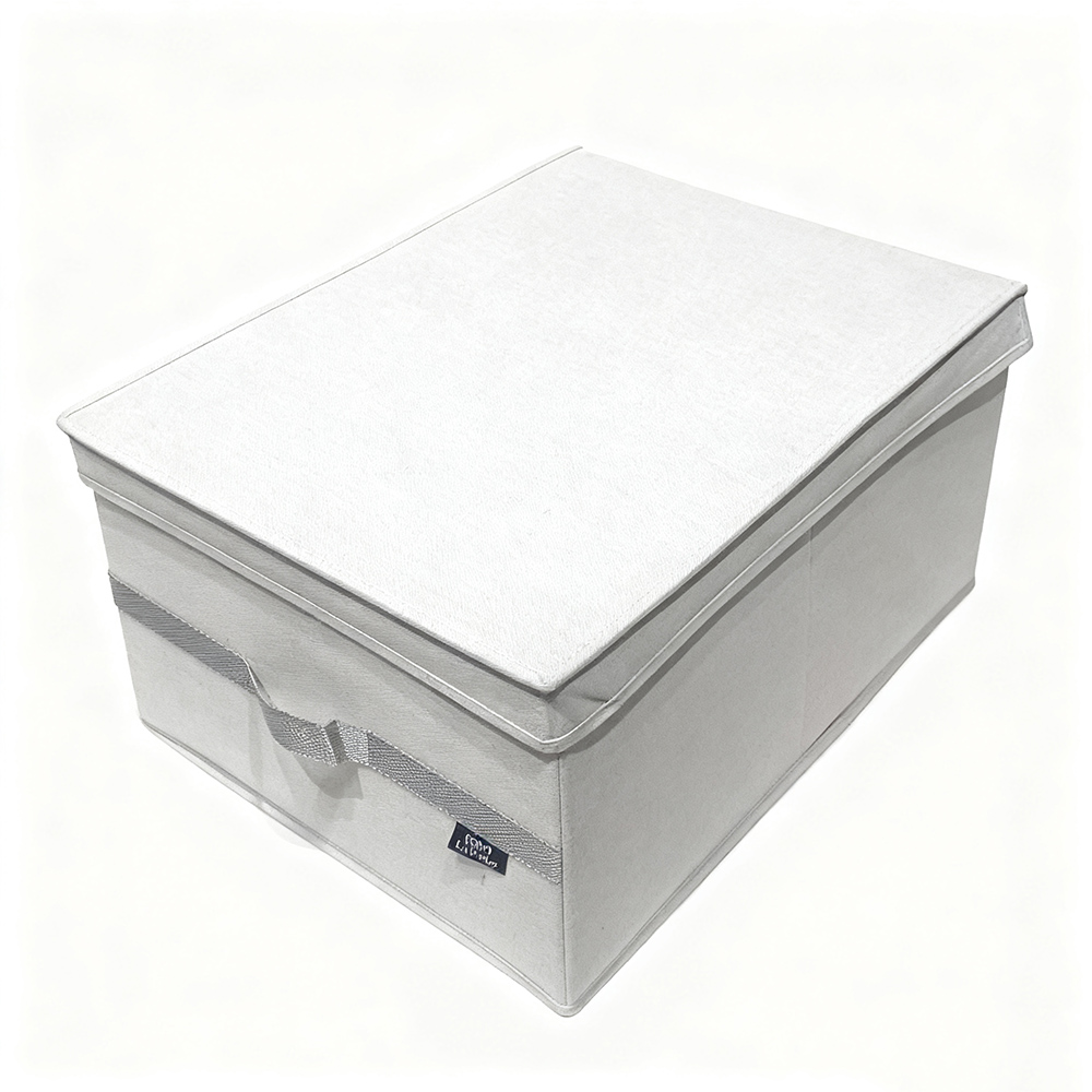 Premium fabric foldable storage box with lid in light gray - SAVING Industry household organizer
